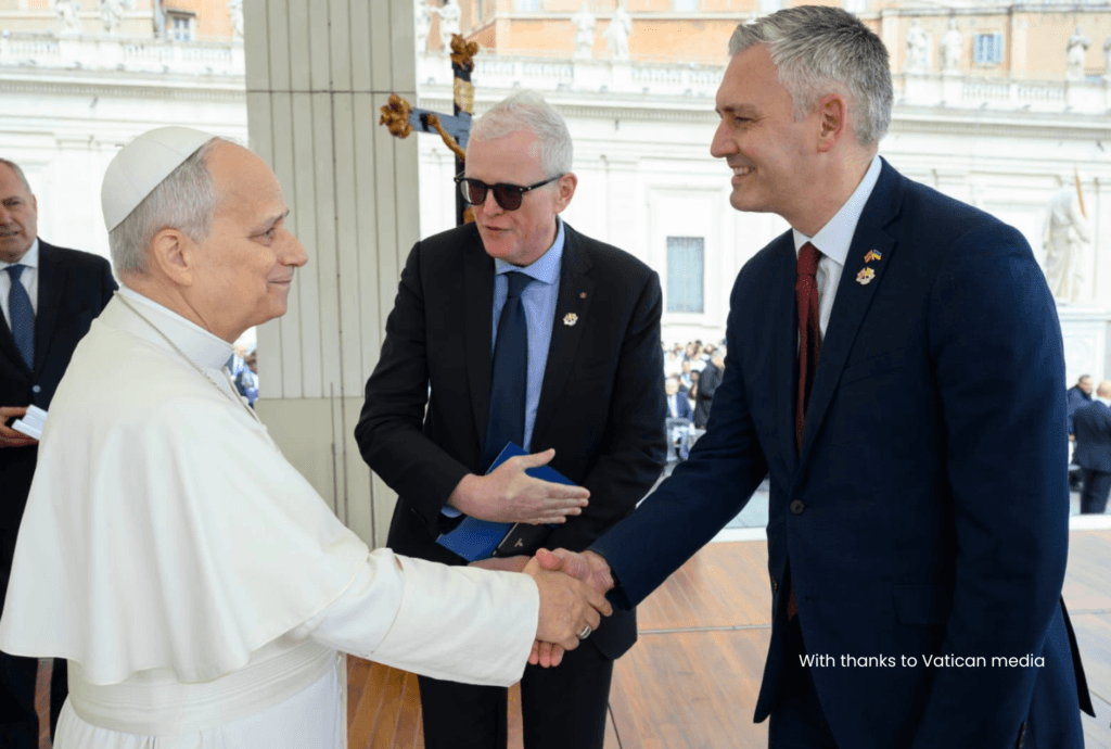 David Smith MP shakes hands with His Holiness Pope Leo.